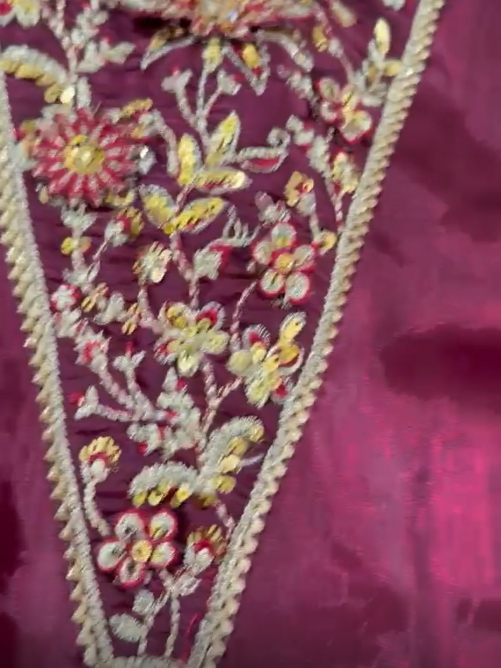 Embroidered Floral Yoke in Deep Magenta and Gold